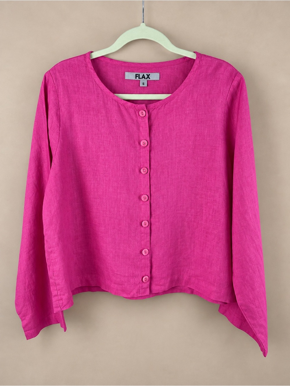 FLAX 100% Linen Fuchsia Pink Button-Front Top